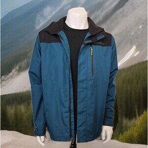 Eddie Bauer WeatherEdge Jacket 3-Season Shell Mens M Hooded Marine/Black
